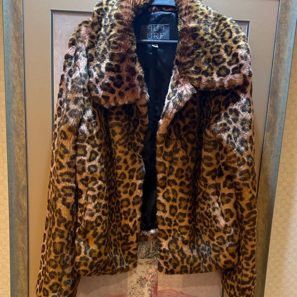 Pink Leopard Print Faux Fur Teddy Jacket from Anthropologie